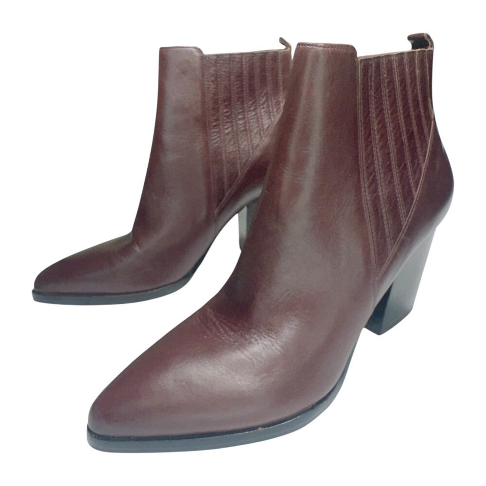 Marc Fisher ALVA Womens Brown Leather Ankle Boots Size 9.5M With Block Heels - Picture 3 of 9